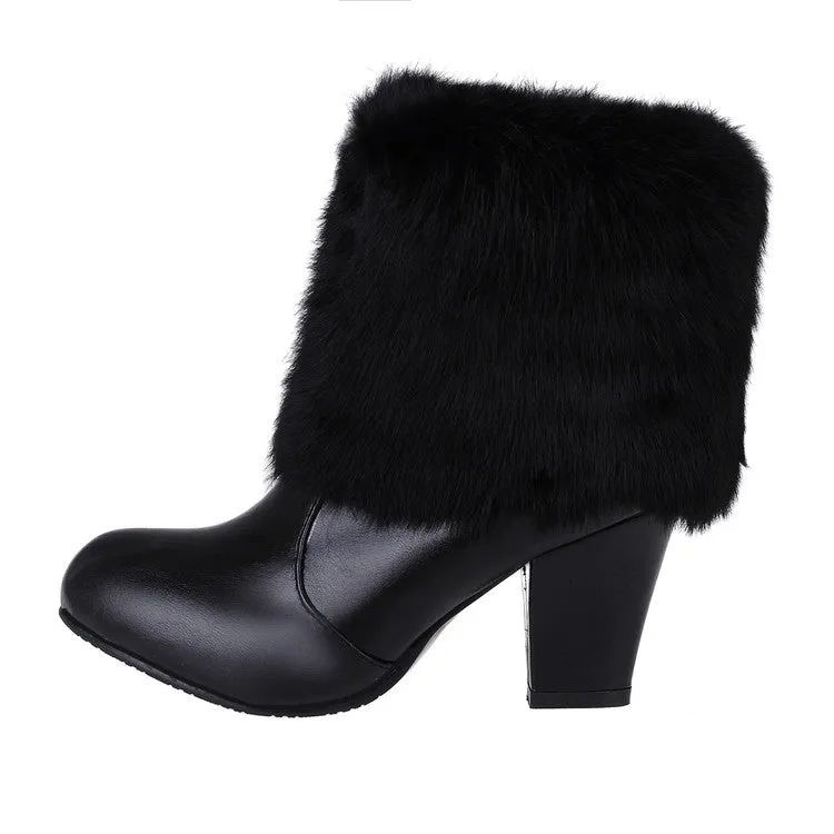 Women's Rabbit Fur High Heels Short Boots