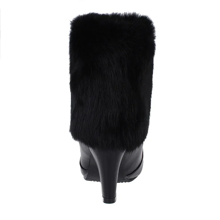 Women's Rabbit Fur High Heels Short Boots