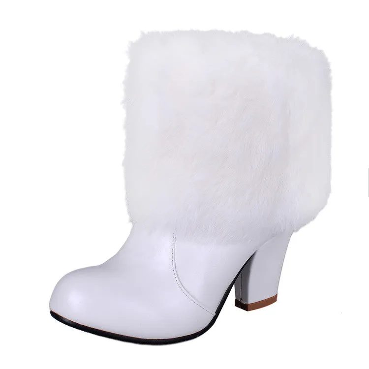 Women's Rabbit Fur High Heels Short Boots