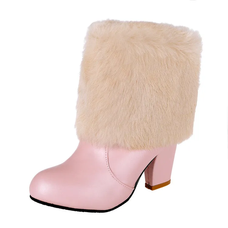 Women's Rabbit Fur High Heels Short Boots