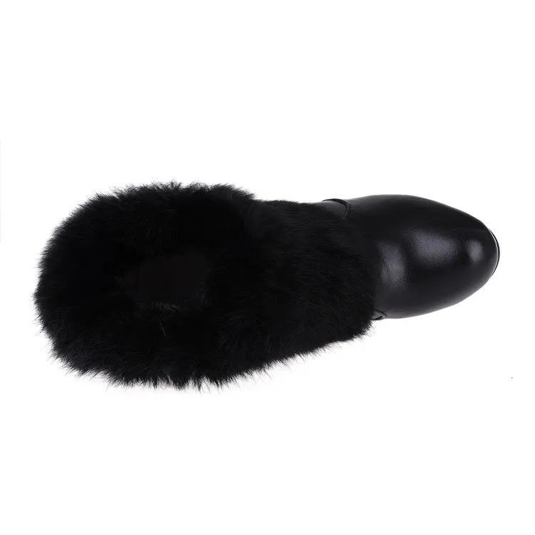 Women's Rabbit Fur High Heels Short Boots