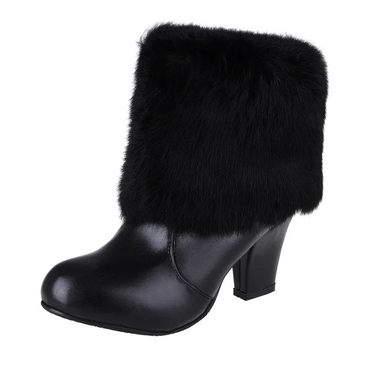 Women's Rabbit Fur High Heels Short Boots