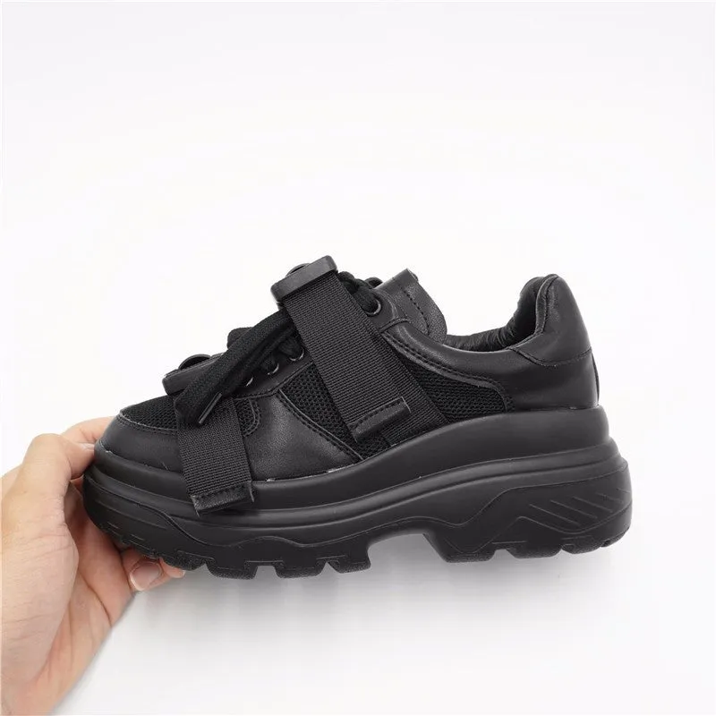 Women's Spring Genuine Leather Mesh Sneakers