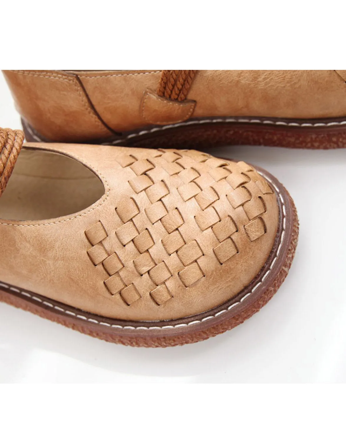 Woven Leather Wide Toe Box Shoes