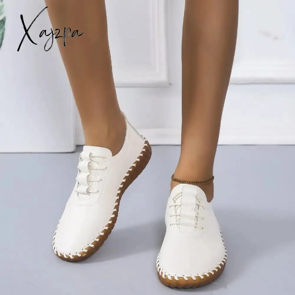 Xajzpa - Soft-soled Women's Single Shoes Women Retro Comfortable Flat Casual Shoes Woman Outdoor Lace-up Non-slip Loafers 43 Sneakers